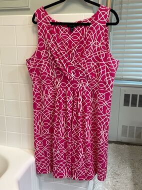 18 Petite Lands' End Hot Pink & White Geometric Dress 18P XLP
